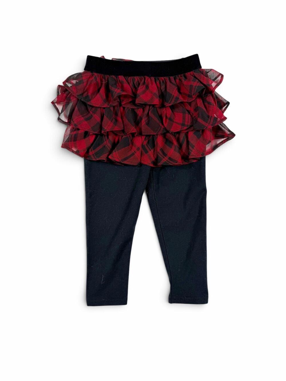 NEW Ralph Lauren Baby Girls Plaid Ruffle Skirted Leggings Black Red 18 months
